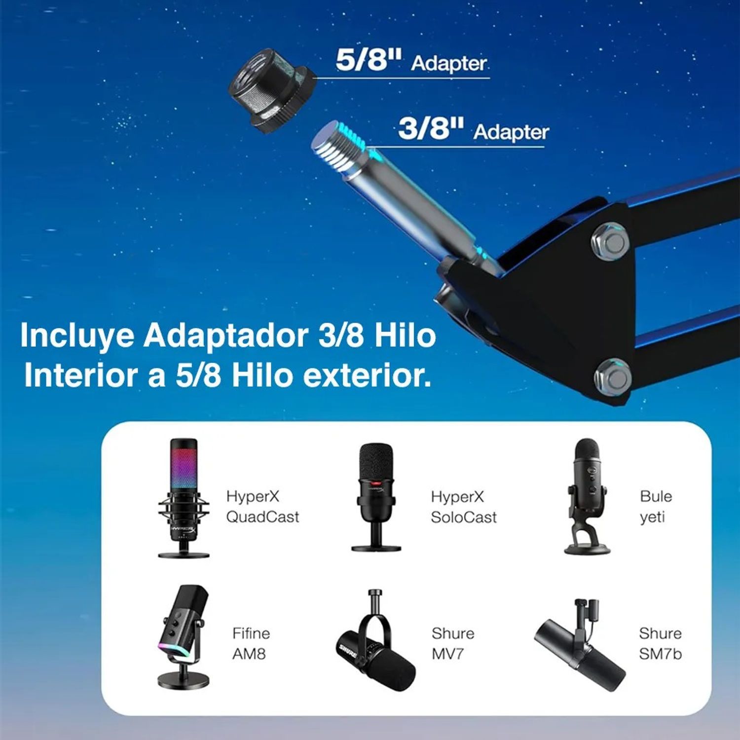 KUANGYE Micrófono Brazo Para Hyperx Quadcast Solocast Blue Yeti