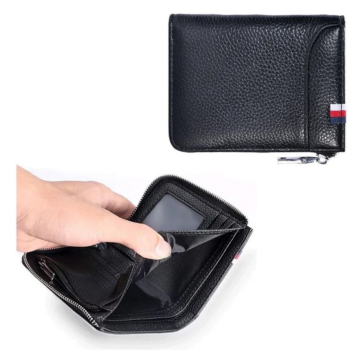 KUANGYE - Billetera Rfid Hombre cuero color negro