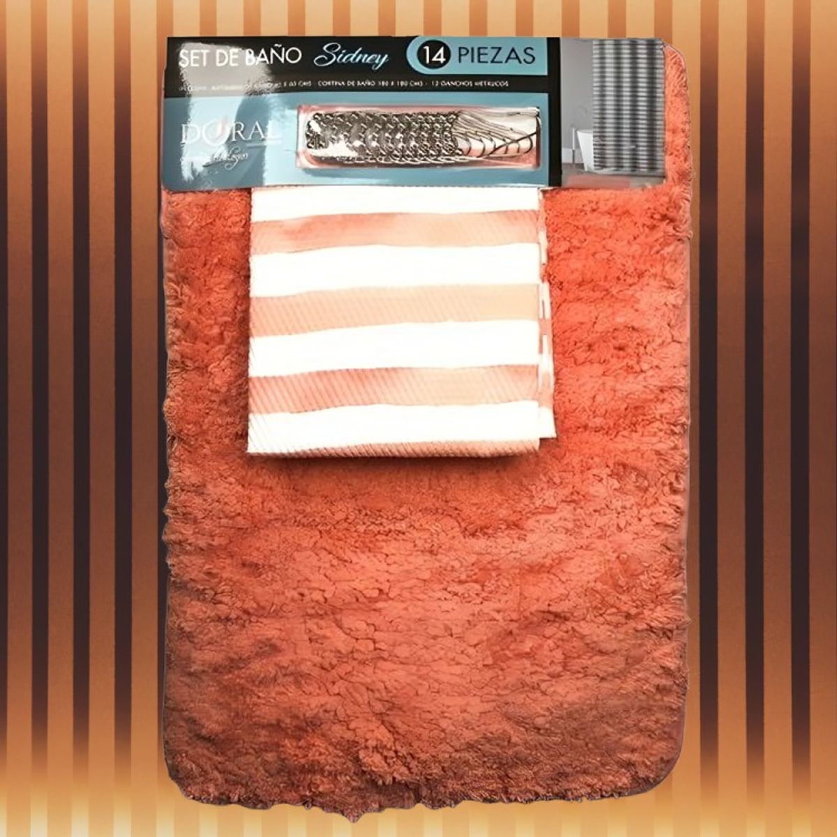 DORAL - Set de Baño 14 Piezas Sidney  Franjas Coral  Doral