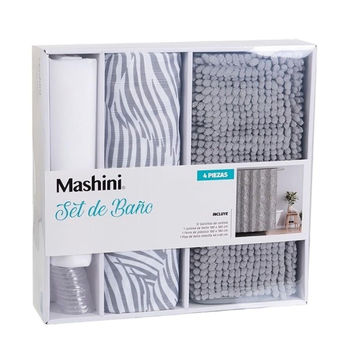 MASHINI - Set de Baño en Caja 4 Piezas  Isiolo  Mashini