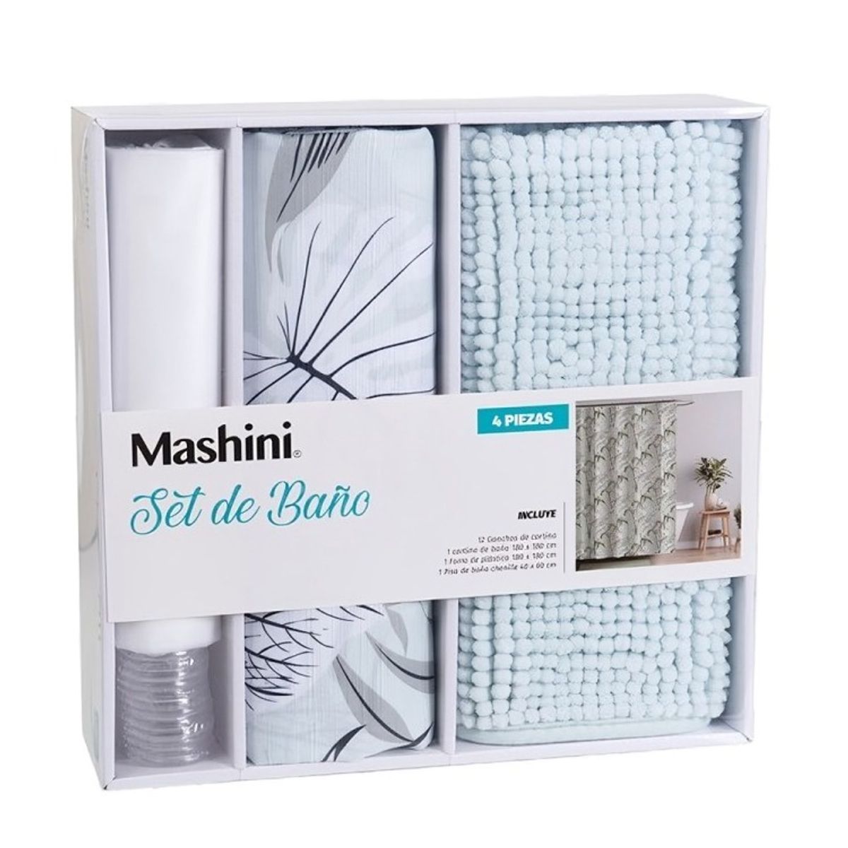 MASHINI - Set de Baño en Caja 4 Piezas  Nyeri  Mashini