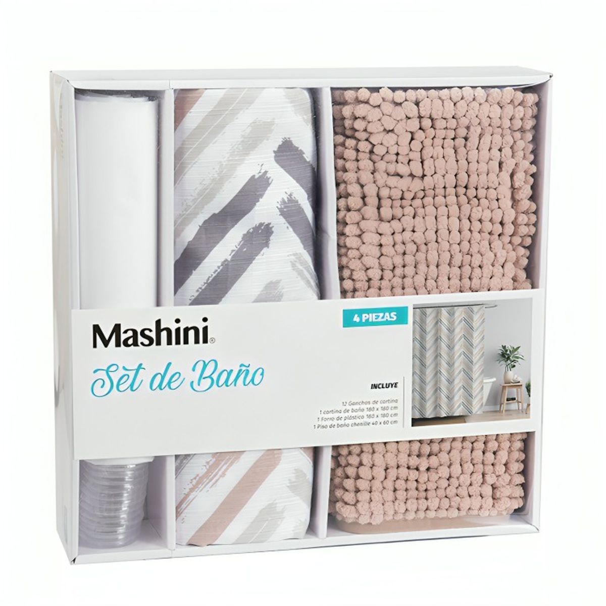 MASHINI - Set de Baño en Caja 4 Piezas  Rongo  Mashini