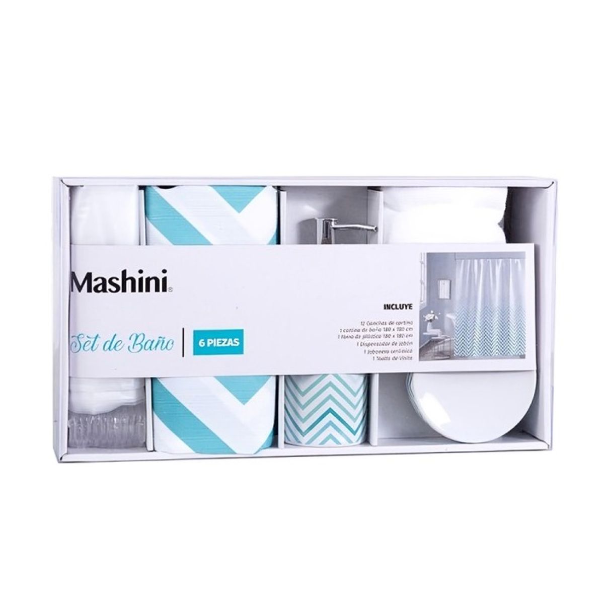 MASHINI - Set de Baño en Caja 6 Piezas  Huasco  Mashini