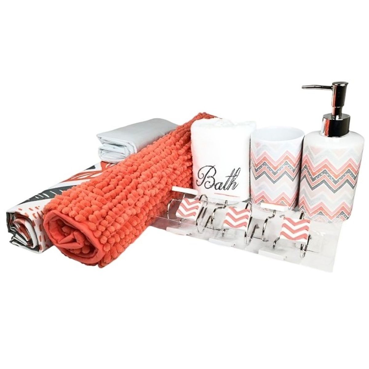DORAL - Set de Baño Ema 18 Piezas Coral Lineas Diagonales Doral