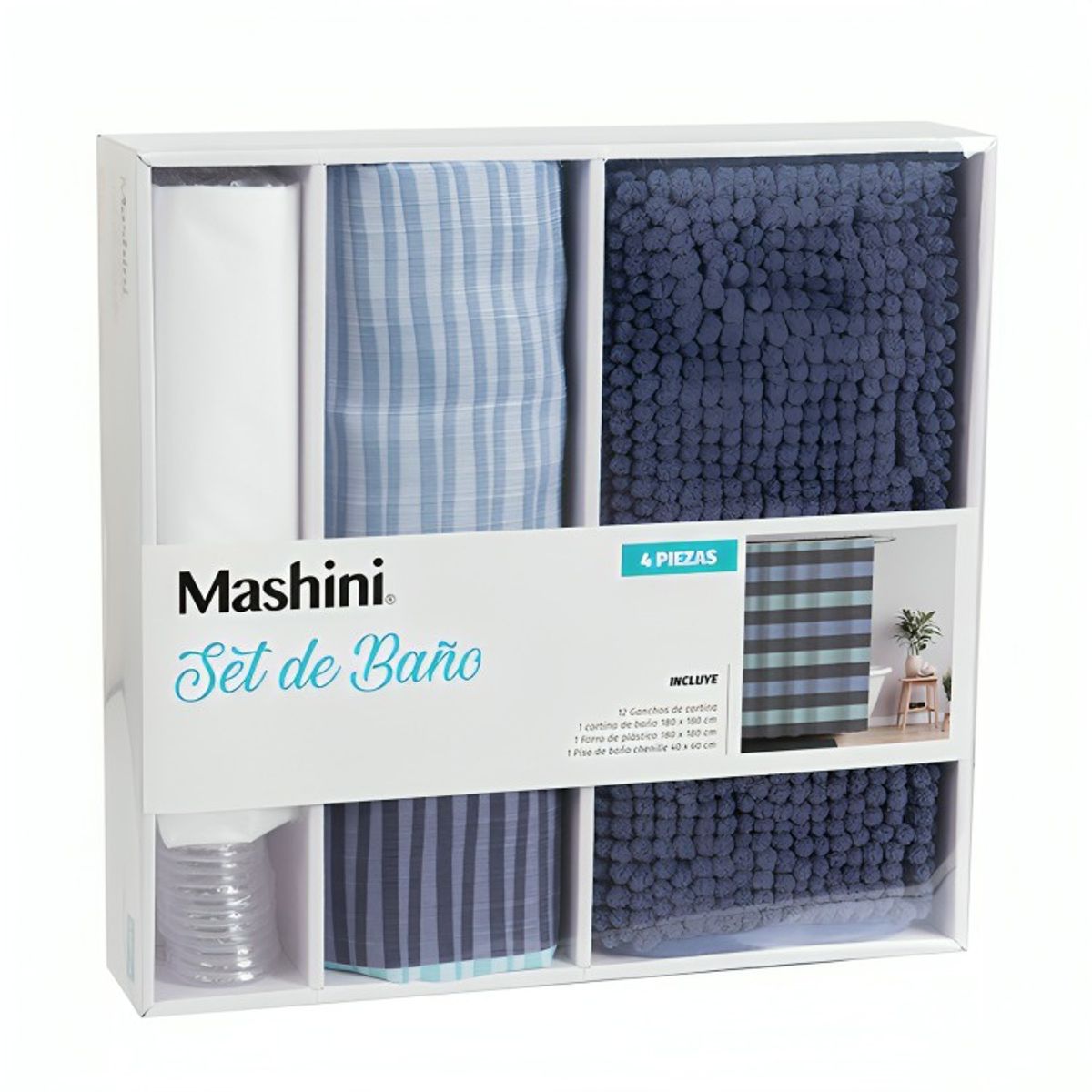MASHINI - Set de Baño en Caja 4 Piezas  Busia  Mashini
