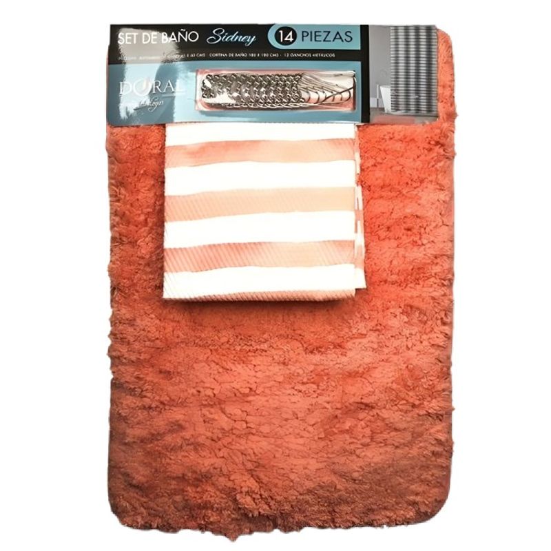 DORAL - Set de Baño 14 Piezas Sidney  Franjas Coral  Doral