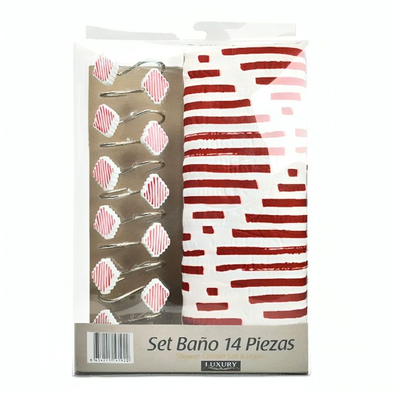 DORAL - Set de Baño 14 Piezas Luxury Rombos Rojo Blanco  Doral