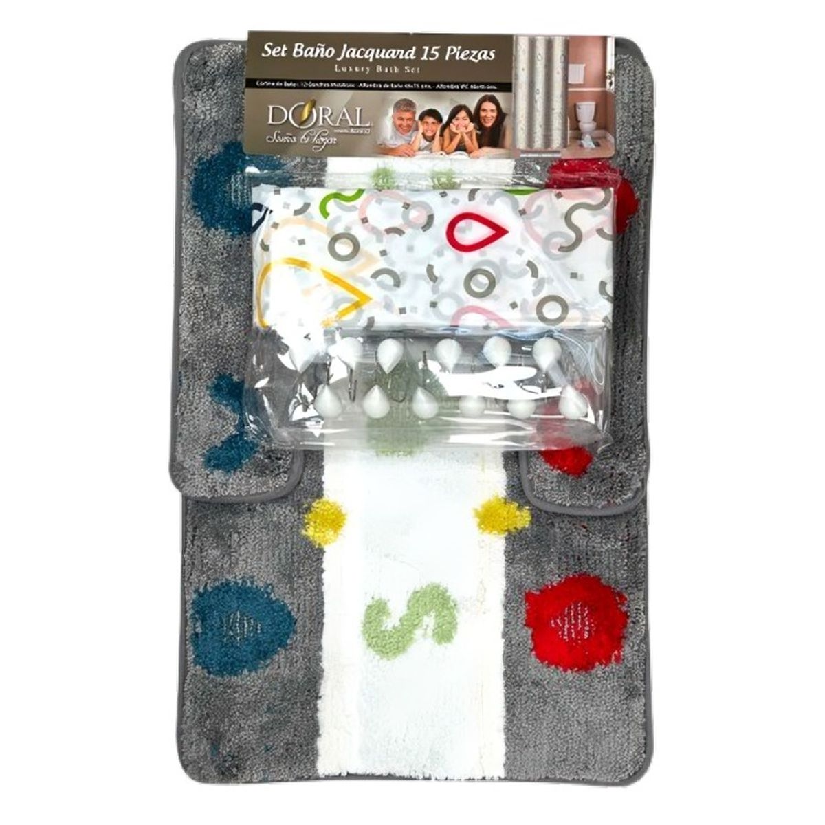 DORAL - Set de Baño 15pcs Jacquard  Gotas Multicolor  Doral
