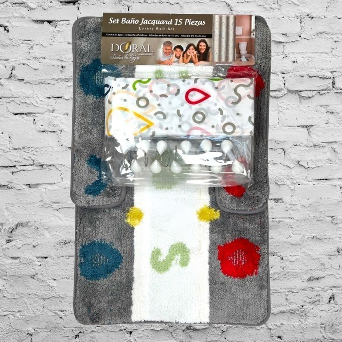 DORAL - Set de Baño 15pcs Jacquard  Gotas Multicolor  Doral