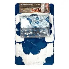 DORAL - Set de Baño 15pcs Jacquard Marino Azul Blanco
