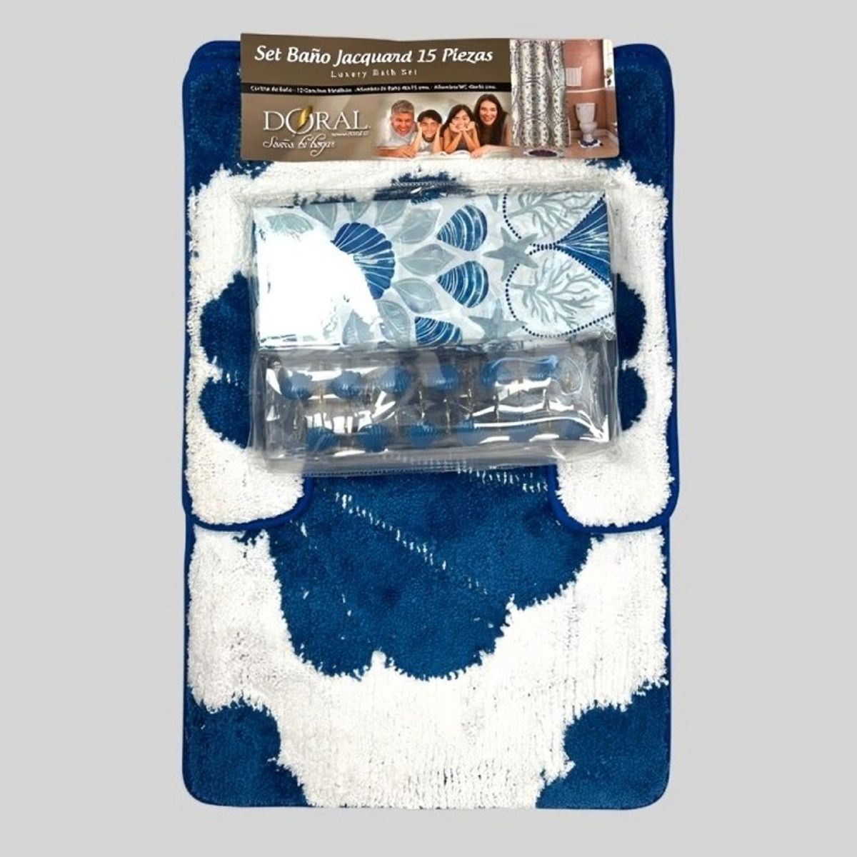 DORAL - Set de Baño 15pcs Jacquard  Marino Azul Blanco  Doral