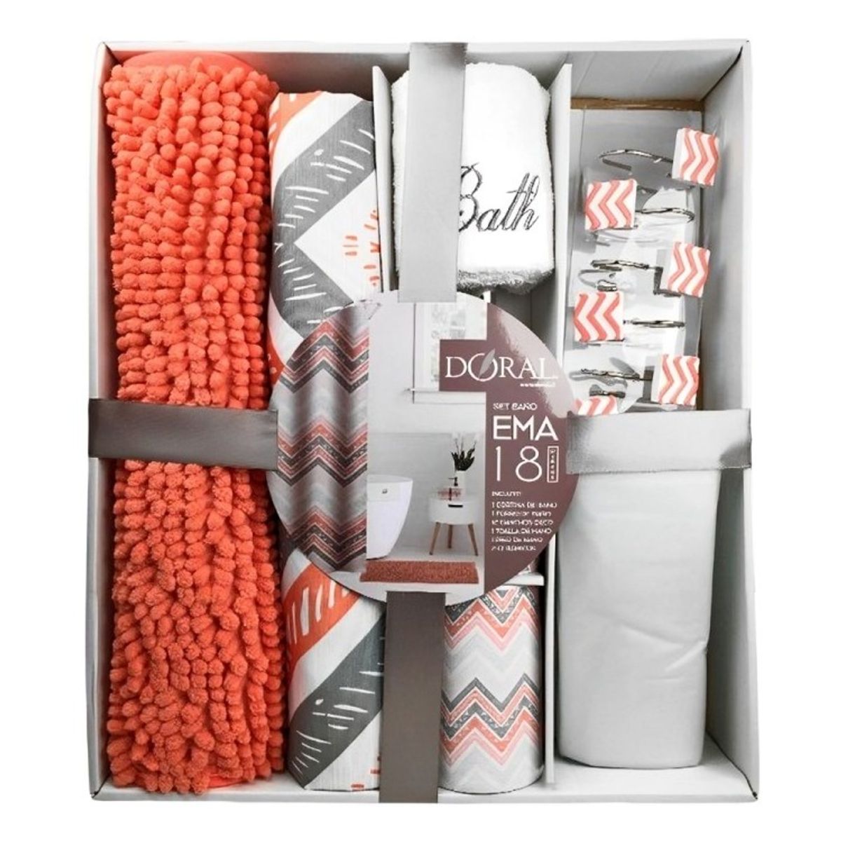 DORAL - Set de Baño Ema 18 Piezas Coral Lineas Diagonales Doral