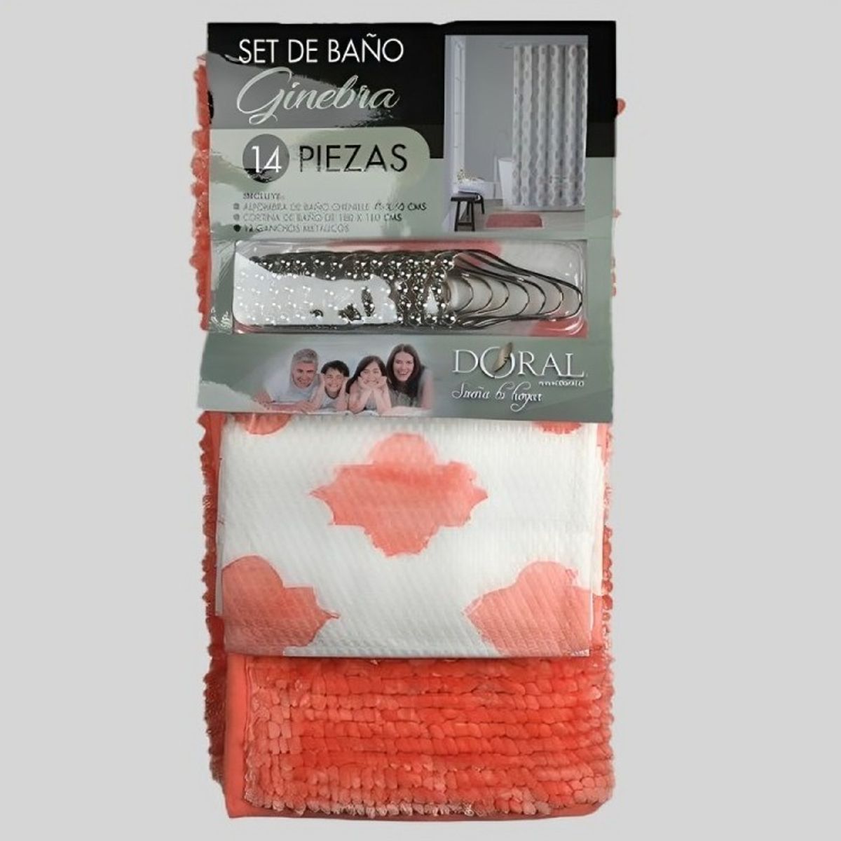 DORAL - Set de Baño 14 Piezas Ginebra  Silueta Coral  Doral