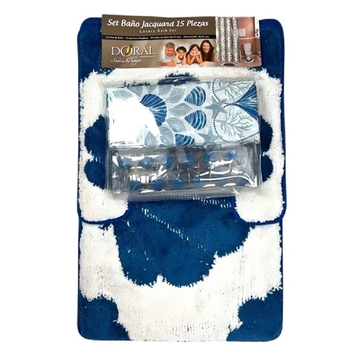 DORAL - Set de Baño 15pcs Jacquard  Marino Azul Blanco  Doral