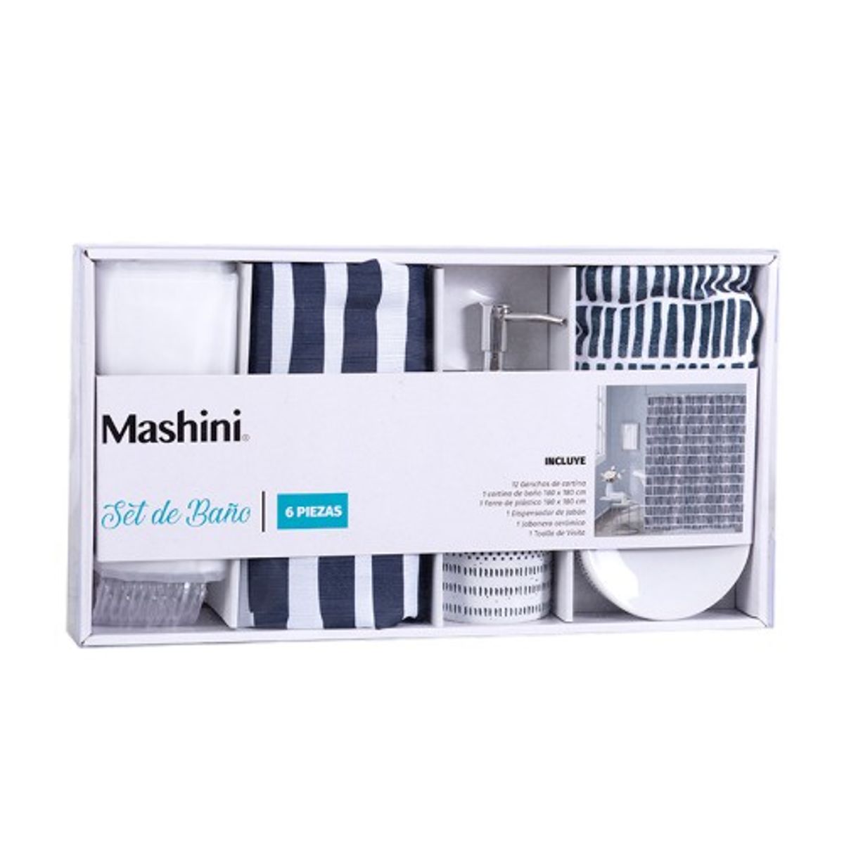 MASHINI - Set de Baño en Caja 6 Piezas  Elqui  Mashini