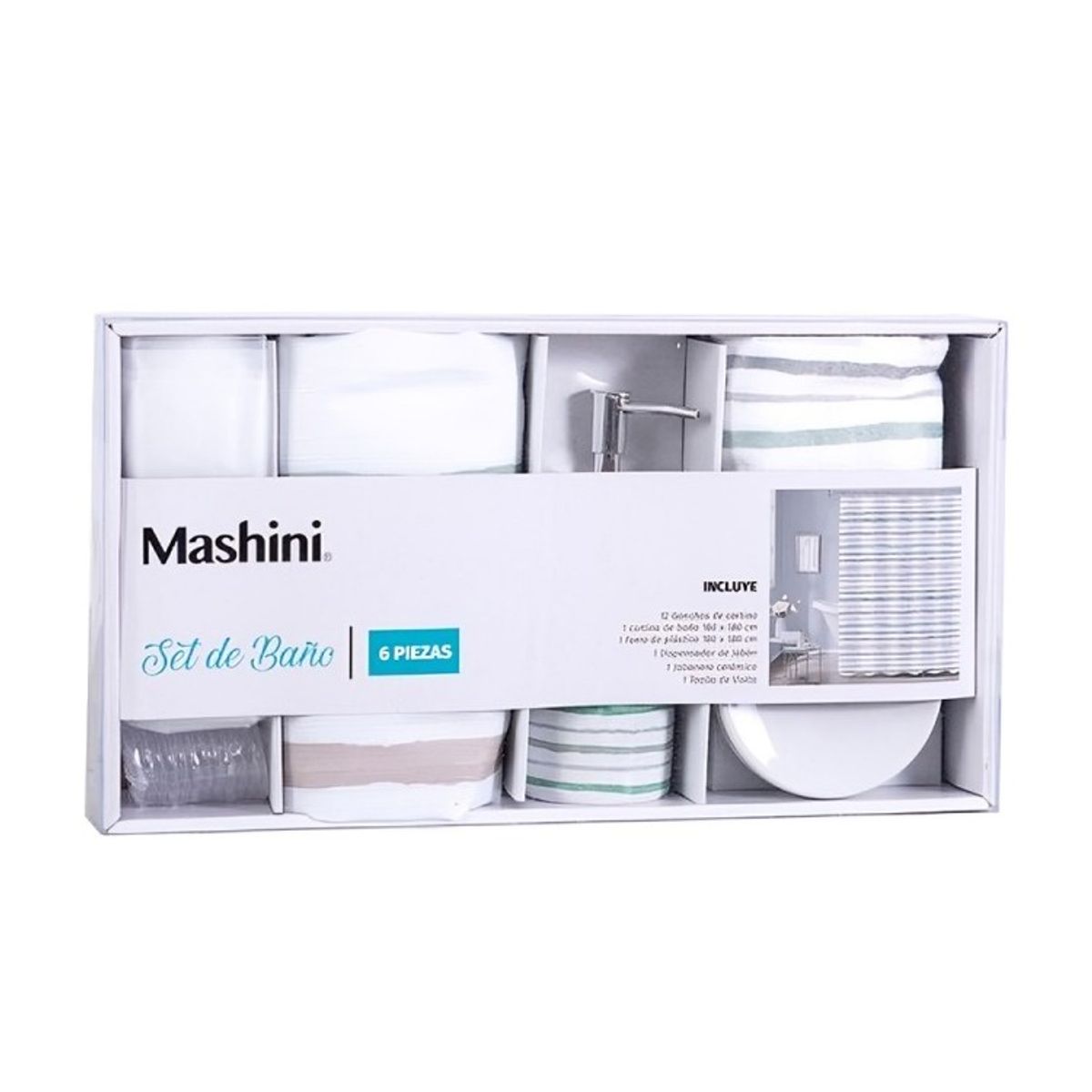 MASHINI - Set de Baño en Caja 6 Piezas  Lluta  Mashini