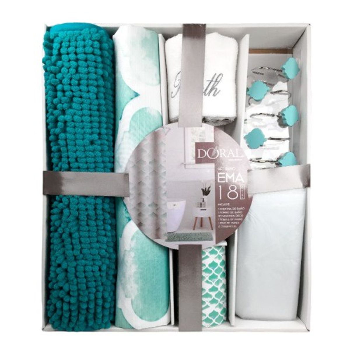 DORAL - Set de Baño Ema 18 Piezas Turquesa Verde Agua  Doral
