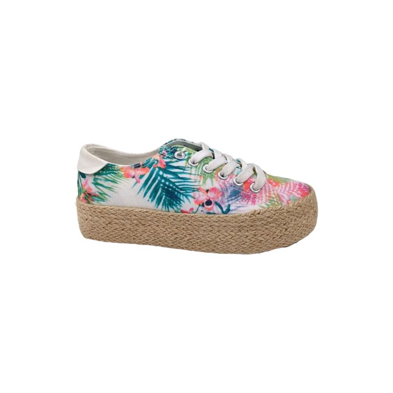 HERIEL - Zapatilla Blanca Print Plataforma Yute