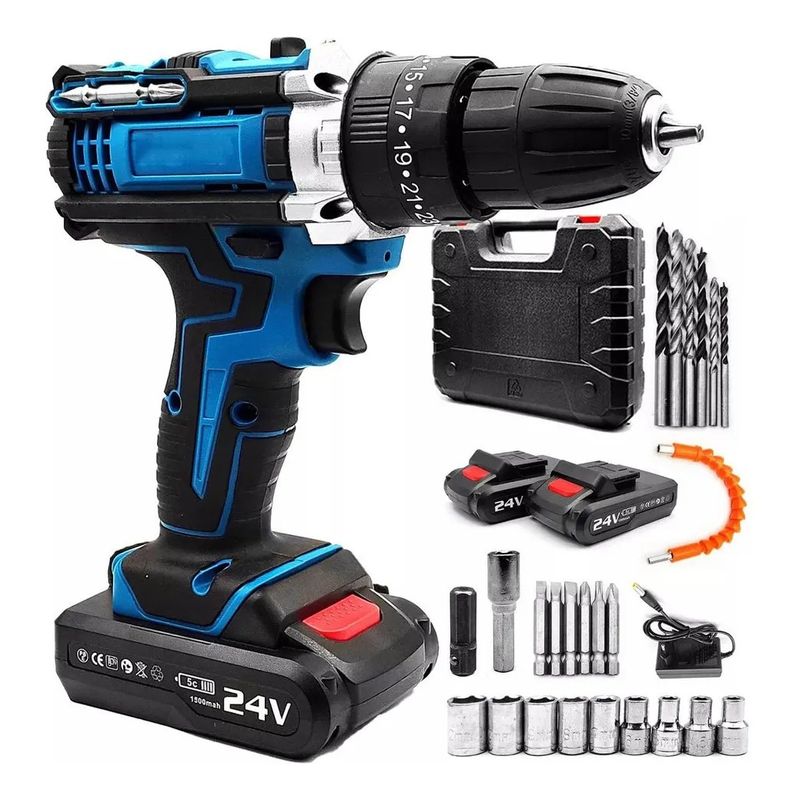 MUNDO MAGIA - Kit Taladro Destornillador Inalámbrico 24v + 2 Baterías