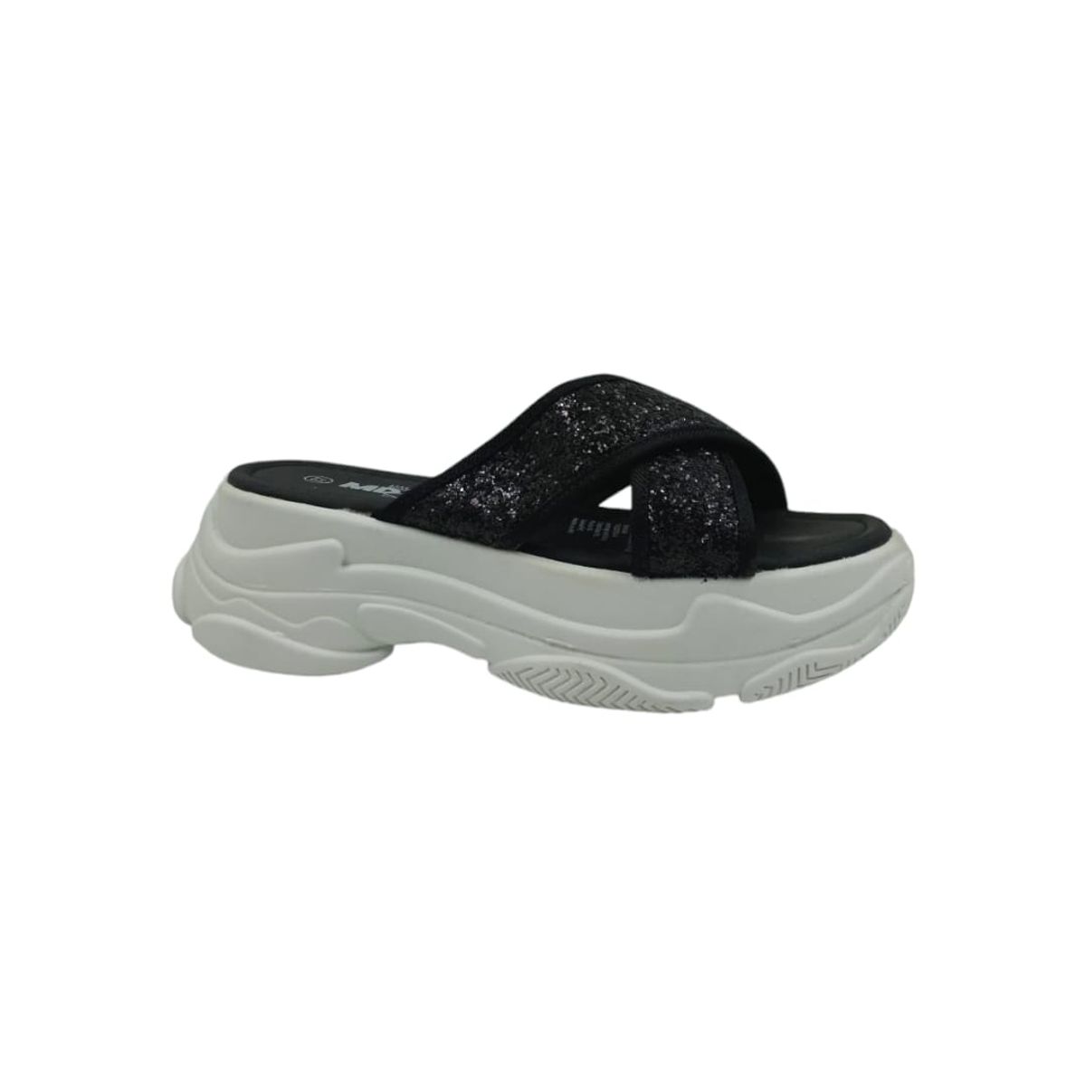 HERIEL - Sandalia Negra Plataforma Glitter