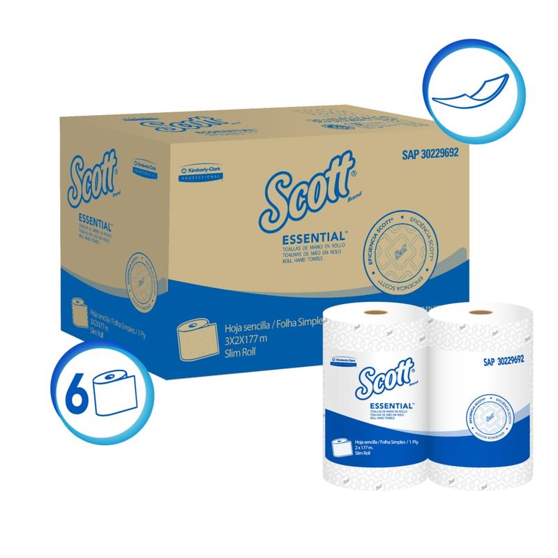 SCOTT - Toalla de papel 3 packs de 2 rollos X 177m Essential Airflex Scott