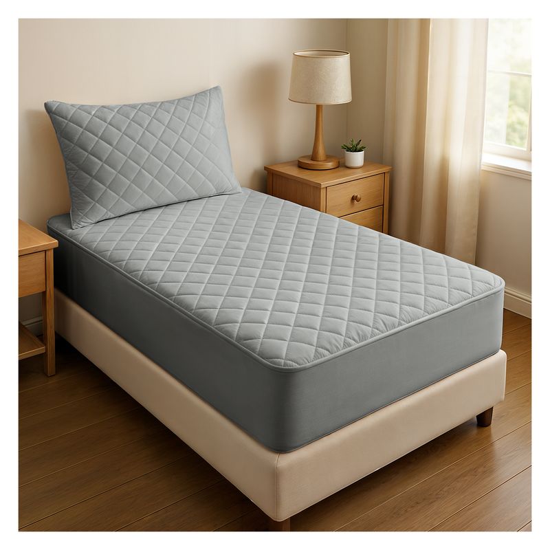 OKAERI - CUBRE COLCHON 1,5 PLAZAS IMPERMEABLE - Gris - 1.5 PLAZAS