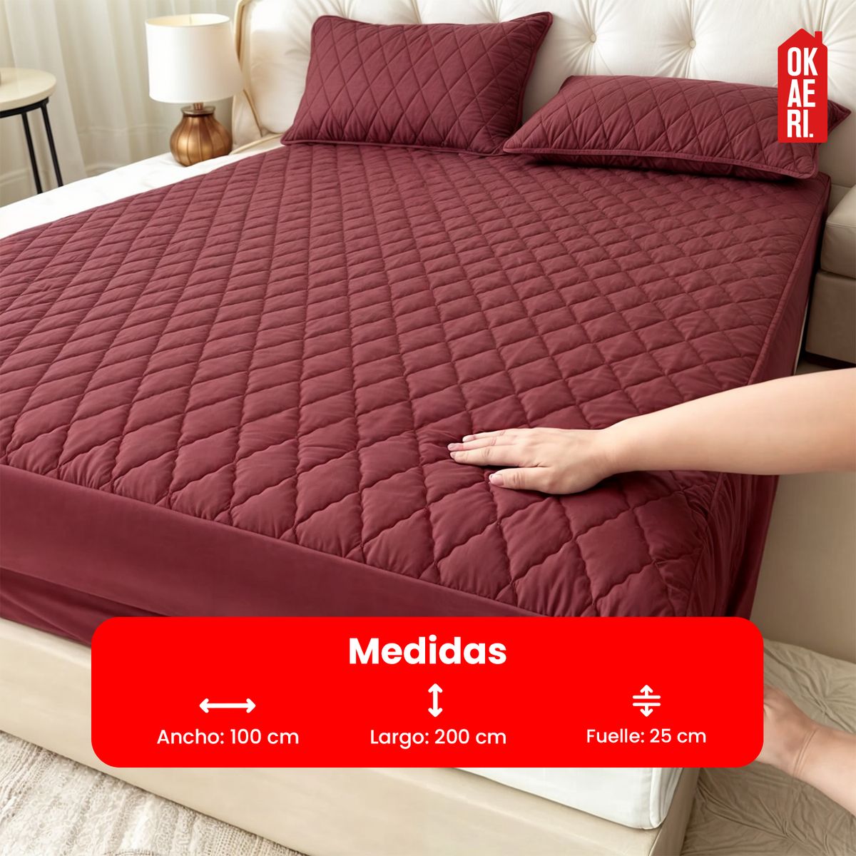 OKAERI - CUBRE COLCHON 1,5 PLAZAS IMPERMEABLE - Blanco - 1.5 PLAZAS