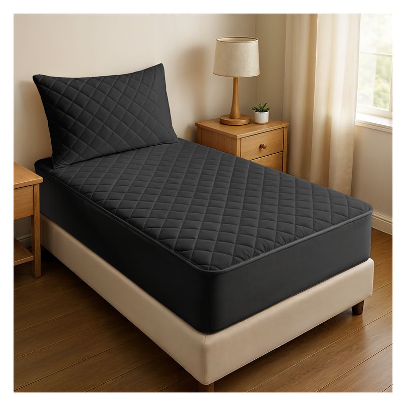 OKAERI - CUBRE COLCHON 1,5 PLAZAS IMPERMEABLE - Negro - 1.5 PLAZAS