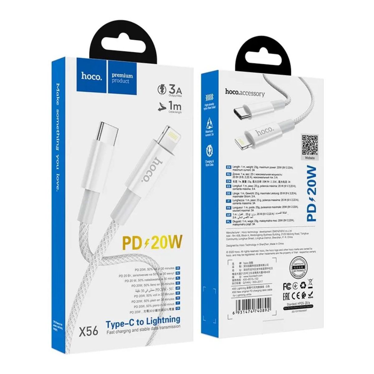 HOCO - Cable Reforzado Para iPhone Lighning A Usb C 1m Pd 20w