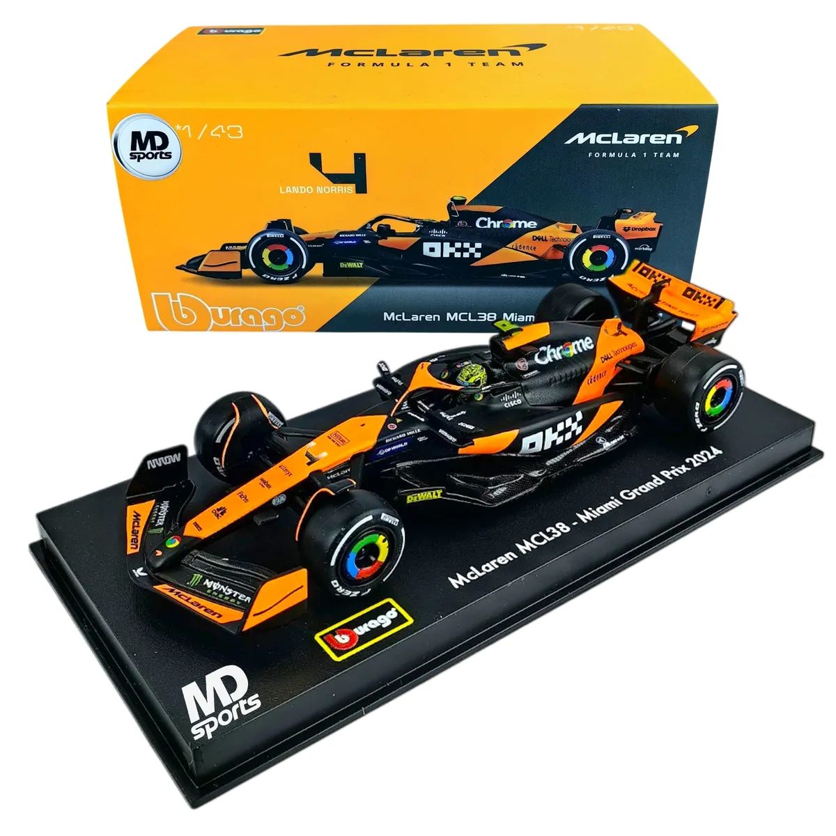 BBURAGO - Auto F1 Mclaren MCL38 2024 Miami #4 Norris Caja Acril 1:43