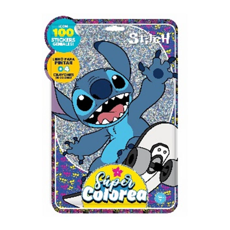 VERTICE - Super Colorea Stitch Libro Colorear +4 Crayones +100 Sticker
