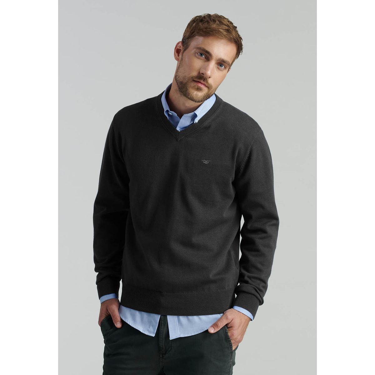 FEROUCH - Sweater V Neck Solido F Smart Casual Negro Ferouch