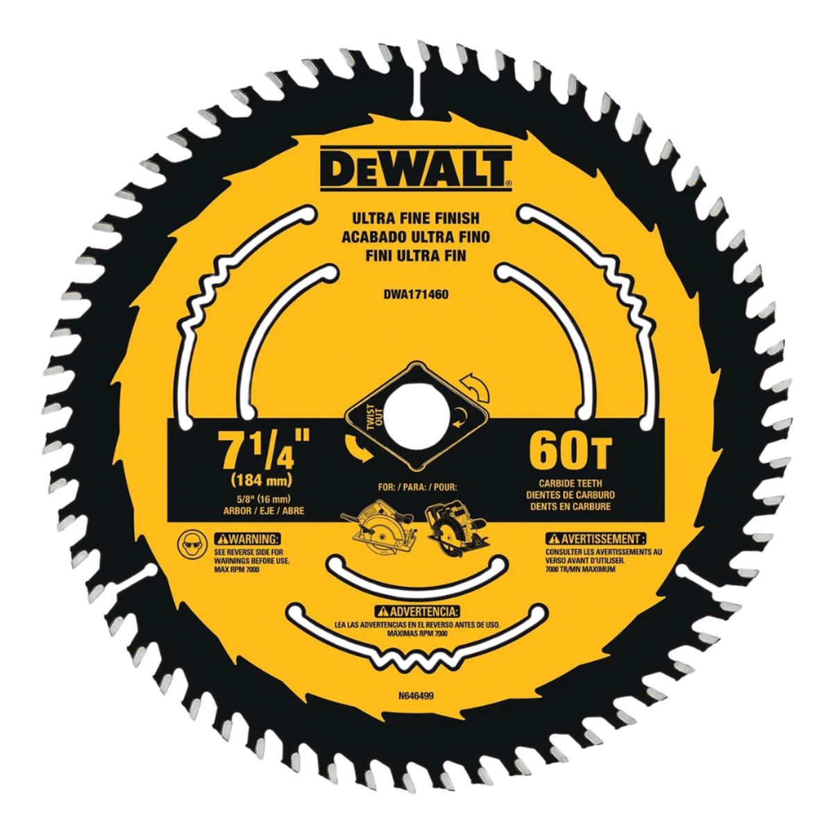 DEWALT - Disco De Sierra 7-1/4'' 60t Corte Fino Dewalt DWA171460