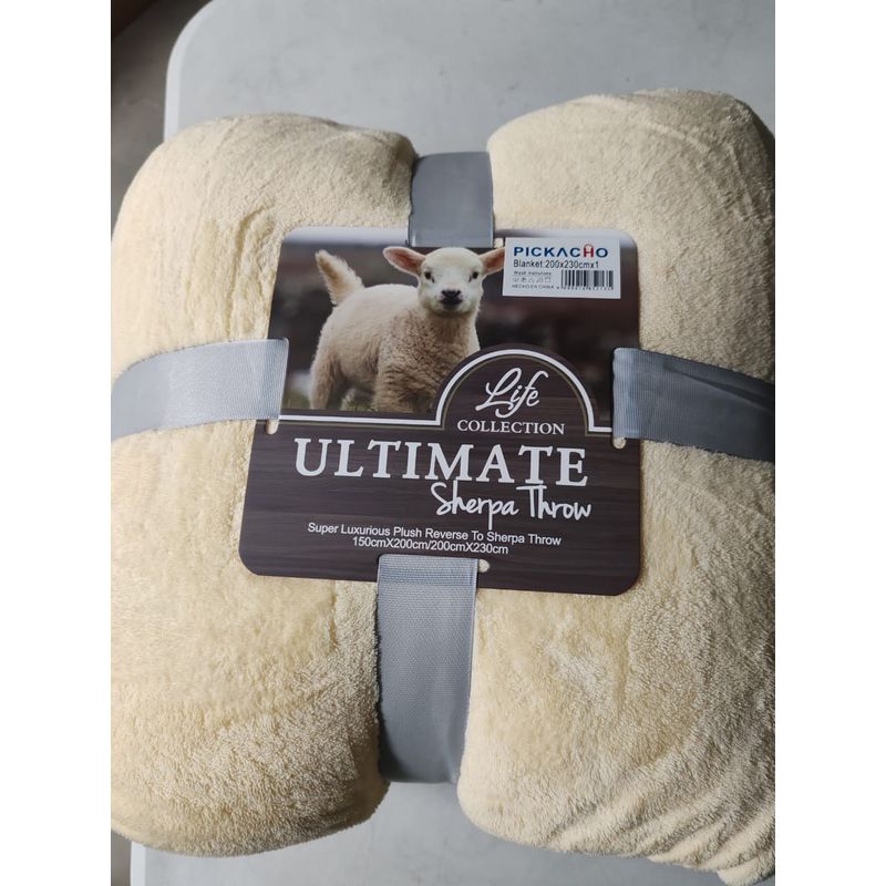 GENERICO - Frazada Plush con Sherpa Chiporro Amarillo claro Reversible 200x230