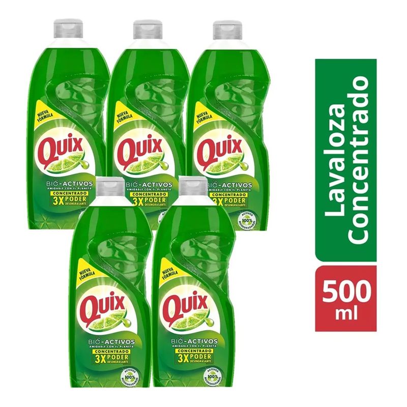 QUIX - Pack X5 Quix Lavaloza Concentrado Bio Activos 500ml Limon.