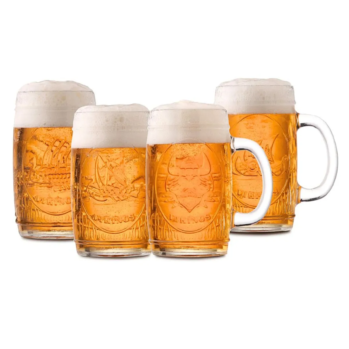 ALLEGRA - Set de 4 Vasos Cerveceros de Vidrio 480 ml Vikings.