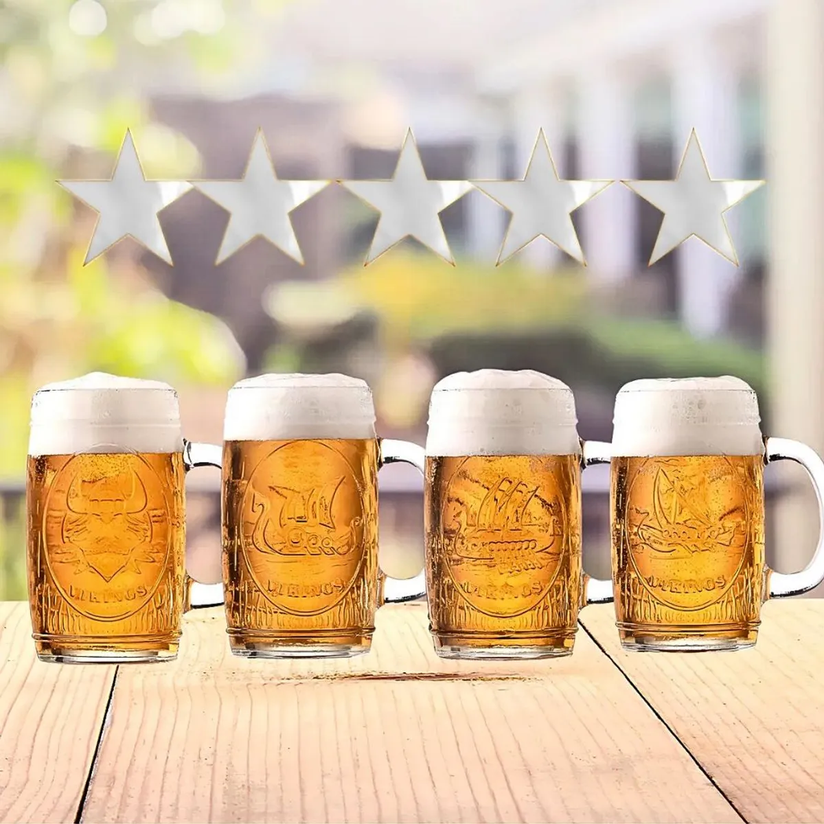 ALLEGRA - Set de 4 Vasos Cerveceros de Vidrio 480 ml Vikings.