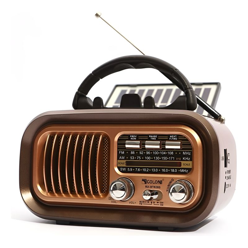 GENERICO - Radio Retro Solar Usb Pila Bluetooth Portátil Vintage Marrón Claro