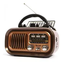 GENERICO - Radio Retro Solar Usb Pila Bluetooth Portátil Vintage Marrón Claro