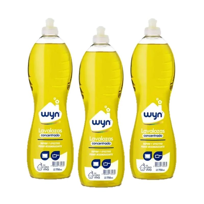 GENERICO - Pack X3 Lavalozas Concentrado Wyn 750ml Poder Desengrasante.