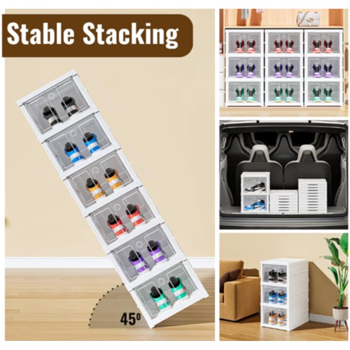 GENERICO - Zapatero plegable de 6 niveles, organizador de plástico resistente y duradero con 6 capas de contenedores apilables para zapatos, fácil instalación