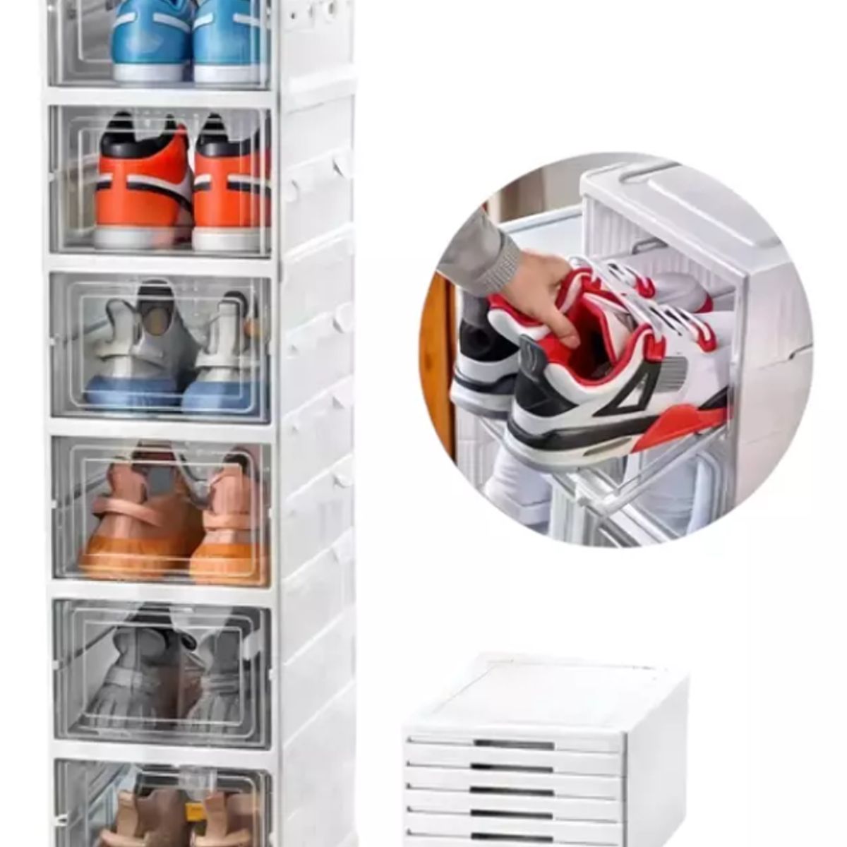 GENERICO - Organizador Zapatos Apilable 6 Cajas Plastico Transparente Armario Zapatera