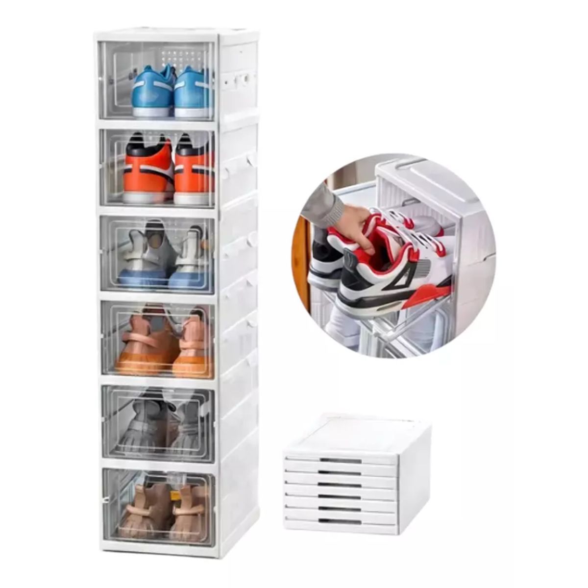 GENERICO - Organizador Zapatos Apilable 6 Cajas Plastico Transparente Armario Zapatera