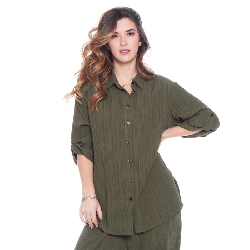 WADOS - BLUSA MANGA LARGA SOLIDA ABOTONADA EN DELANTERO