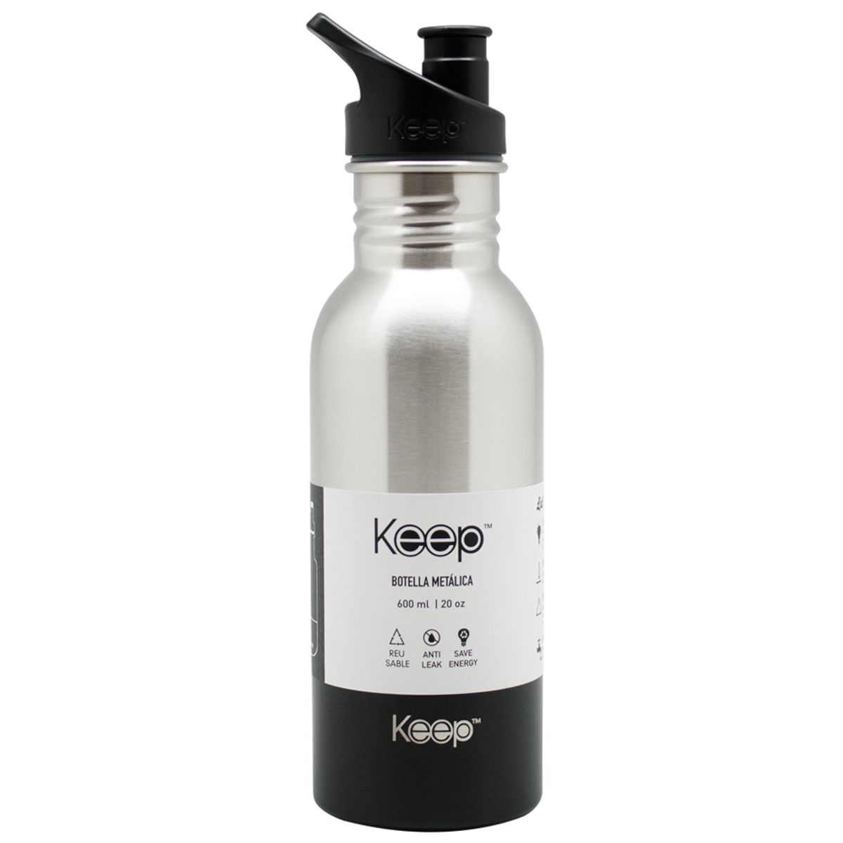 KEEP - Botella Metalica 600ml keep -NEGRO