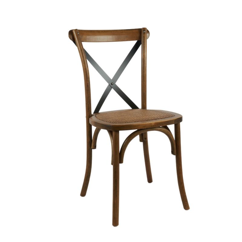 PANDALINO - Silla Crossback Madera & Rattan - Café y Negro - Diseño Vintage