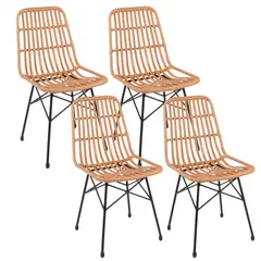 PANDALINO - Pack 4 Sillas Grecia - Diseño en Rattan color Natural