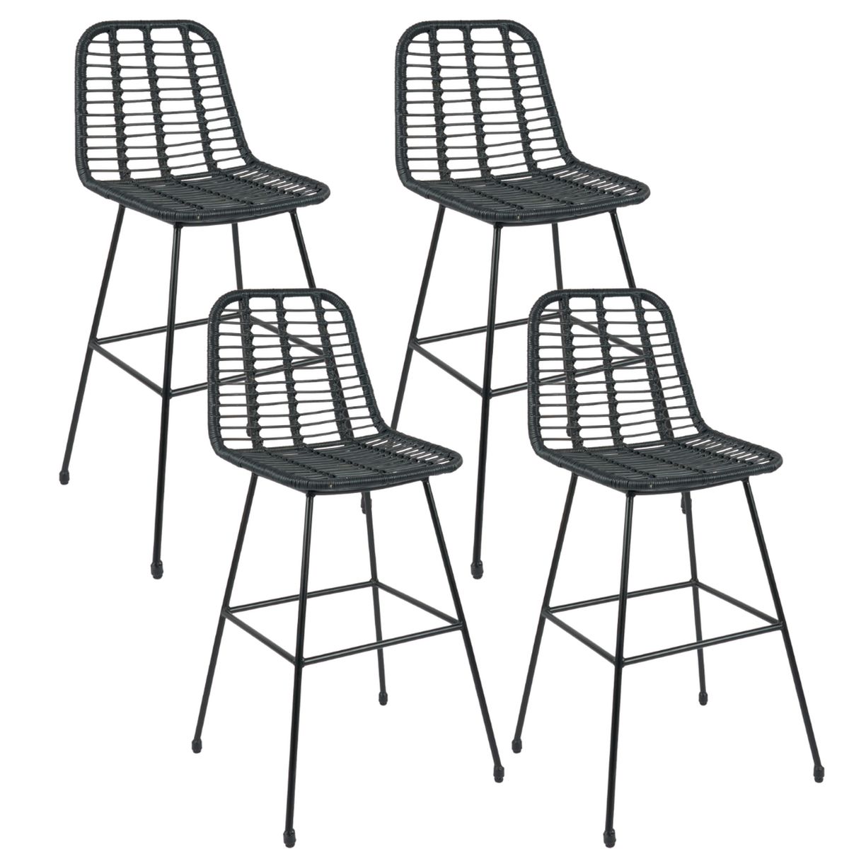 PANDALINO - Pack 4 Taburete Piso Grecia Alto 75 cm - Rattan color Negro