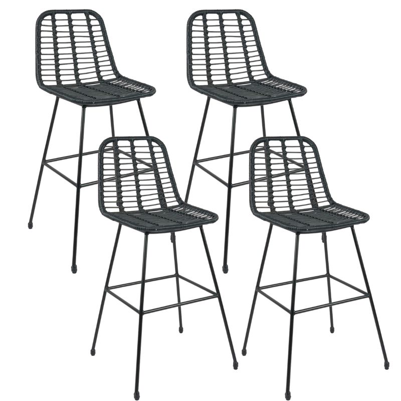 PANDALINO - Pack 4 Taburete Piso Grecia Alto 75 cm - Rattan color Negro