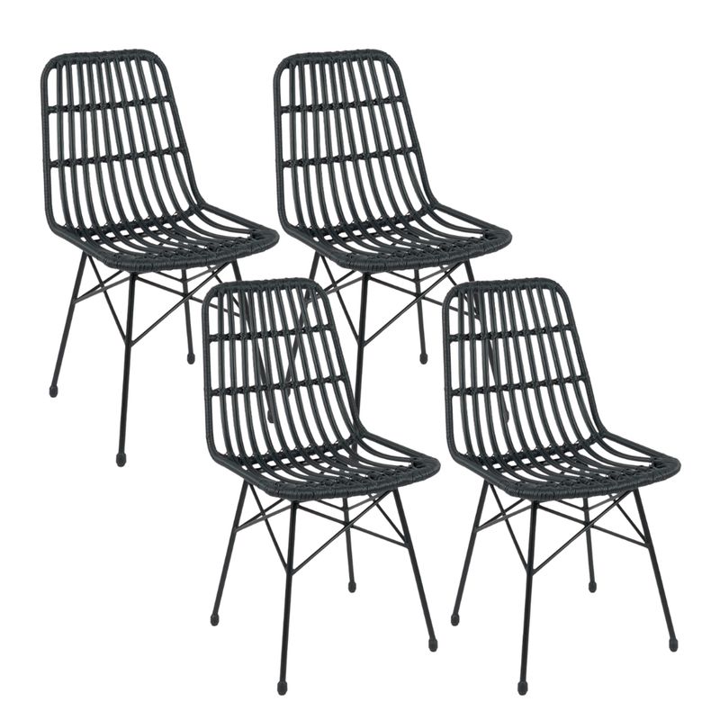 PANDALINO - Pack 4 Sillas Grecia - Diseño en Rattan color Negro